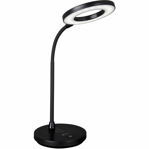 OttLite Vibe Rechargeable LED Ring Desk Lamp - 16.5" Height - LED Bulb - Rechargeable Battery, ClearSun LED, Flexible Neck, Adjustable Height, USB Charging, Dimmable - Black - for Desk, Crafting, Reading, Photography