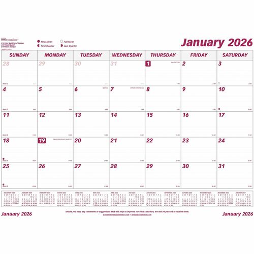 Brownline Monthly Desk Pad Calendar Refill 23-1/2" x 18-1/4" , English - Monthly - 1 Year - January 2026 to December 2026 - 1 Month Single Page Layout - 23 1/2" (596.90 mm) x 18 1/4" (463.55 mm) Sheet Size - Desk Pad - White - Reference Calendar - 1 Each