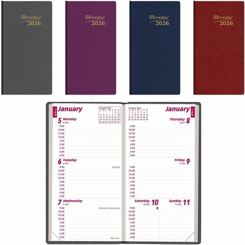 Brownline Brownline Monthly Pocket Planner - Weekly - 12 Month - January 2026 to December 2026 - 9:00 AM to 5:00 PM - Hourly - 1 Week Double Page Layout - 3 1/10" (78.74 mm) x 6" (152.40 mm) Sheet Size - Assorted - Pocket, Flexible, Tear-off, Phone Direct