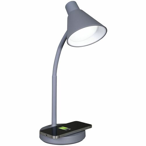 OttLite Twist LED Desk Lamp - 16.8" Height - 5 W LED Bulb - Wireless Charging, Touch-activated, Adjustable Shade, ClearSun LED, Adjustable Brightness, Flexible Neck - Gray - for Desk, Smartphone