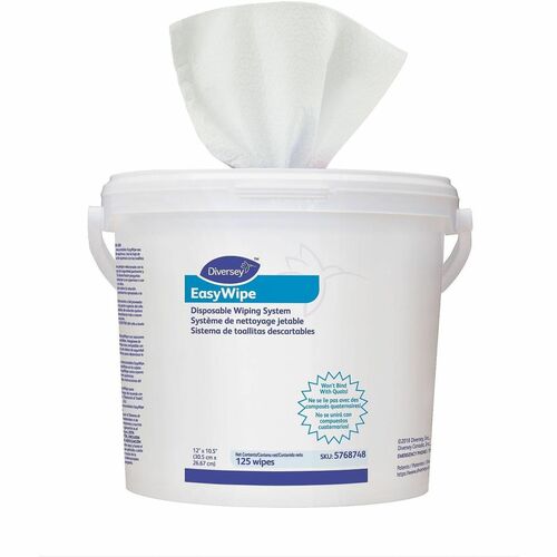 Diversey EasyWipe Disposable Wiping System - For Multi Surface, Multipurpose - Wipe - 12" Length x 10.50" Width - Recommended For: Dirt Remover, Dust Remover, Soil Remover - Disposable, Refillable, Pre-moistened - White - 6 / Carton