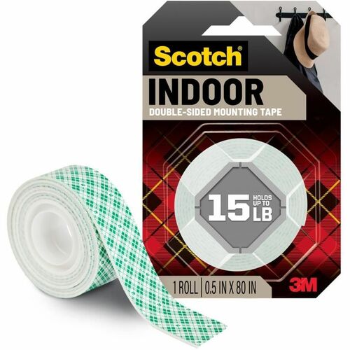 Scotch Indoor Double-Sided Mounting Tape - 10.42 ft Length x 1" Width - 1" Core - White - Foam Backing - Acrylic Adhesive - For Multi Surface, Multipurpose - 1 Roll