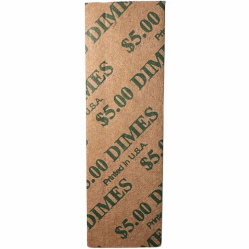 ControlTek Flat Tubular Coin Wrappers for Quarters - 25¢ Denomination - Durable, Crimped, Pre-printed, Heavy Duty - Kraft Paper - Green - 1000 / Box