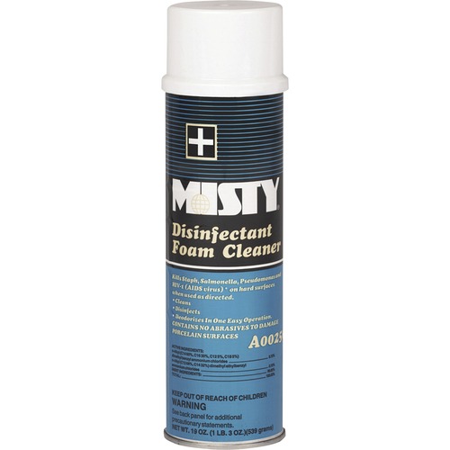 MISTY Disinfectant Foam Cleaner - For General Purpose, Hard Surface, Hospital - Concentrate - Foam, Aerosol - 19 fl oz (0.6 quart) - Clean Scent - Disinfectant, Deodorize - 12 / Carton