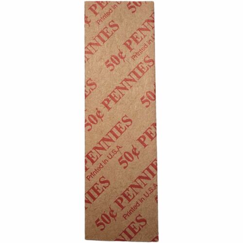 ControlTek Flat Tubular Coin Wrappers for Quarters - 25¢ Denomination - Durable, Crimped, Heavy Duty, Pre-printed - Kraft Paper - Red - 1000 / Box