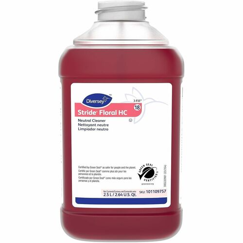 Diversey Stride Neutral Concentrated Cleaner - For Floor - Concentrate - Liquid - 84.5 fl oz (2.6 quart) - 7.5 pH - Floral Scent - Non Alkaline, Film-free, Low Foaming, Kosher, Rinse-free - Red - 2 / Carton