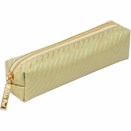 Pukka Pads Haze Carrying Case Pencil - Green - Vegan Leather, Faux Leather, Synthetic Leather Body - Holographic Geometric Gold, Gold Foil, Classy Geometric - 2" Height x 7.9" Width - 1 Each