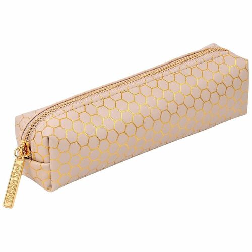 Pukka Pads Haze Carrying Case Pencil - Taupe - Vegan Leather, Faux Leather, Synthetic Leather Body - Holographic Geometric Gold, Gold Foil, Classy Geometric - 2" Height x 7.9" Width - 1 Each