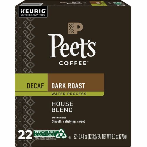 Peet's Coffee® K-Cup, Pod Decaf House Blend Coffee, Keurig Single Serve K-Cup Pods, 22 Count - Dark - K-Cup, Pod - Decaf, House Blend - Kosher - Decaffeinated - 22 / Pack