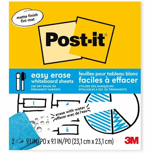 Post-it&reg; Easy Erase Whiteboard Surface, White, 9.1" x 9.1"