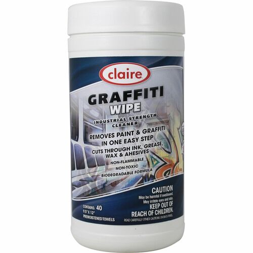 Claire Graffiti-Wipe - For Hard Surface, Multipurpose - Wipe - Non-toxic, Non-flammable, Biodegradable, Abrasive, Non-scratching - White - 40 Each