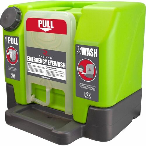 Radians 12 Gallon Emergency Eyewash Station - 12 gal (45424.94 mL) - 0.25 Hour - 18" (457.20 mm) x 21" (533.40 mm) - Green - Debris Resistant, Portable