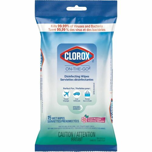 Clorox Disinfecting On-The-Go Wipes Fresh Meadow 15/pkg - Wipe - Fresh Meadow Scent Width - 24 / Pack - Disinfectant