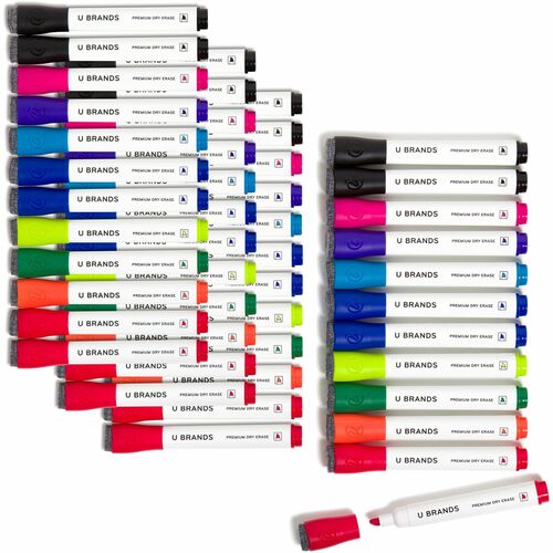 U Brands Dry Erase Marker - 5 mm Bold Chisel Marker Point - Assorted Ink - Dry - White Barrel - 48 Pack