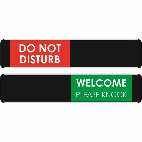 Seco Door Signs - Print/Message "Do Not Disturb" , "WELCOME PLEASE KNOCK" - 10" Width x 2" Height - Door-mountable - Self-adhesive - Display, Meeting, Room - Aluminum, Polyvinyl Chloride (PVC) - Multicolor - 1 / Each