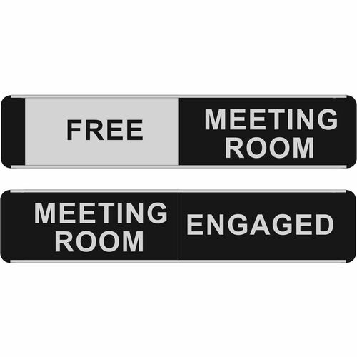 Seco Door Signs - Print/Message "FREE MEETING ROOM" , "MEETING ROOM ENGAGED" - 10" Width x 2" Height - Door-mountable - Self-adhesive - Meeting, Room, Display - Aluminum, Polyvinyl Chloride (PVC) - Black, Silver - 1 / Each