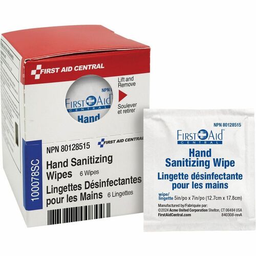 First Aid Central SmartCompliance Hand Sanitizer Wipe - 5" (127 mm) Width x 7" (177.80 mm) Length - 6 / Box