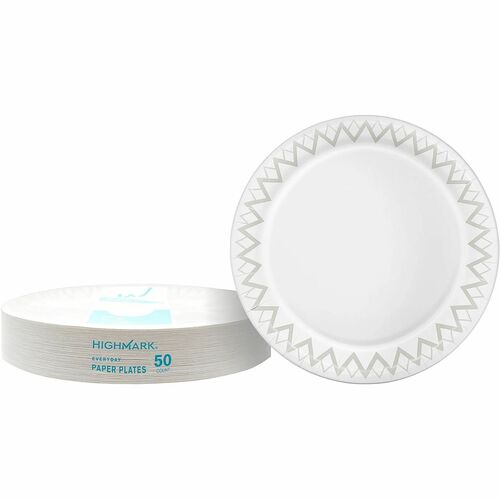 Highmark Paper Plates, 8-3/4" , Printed White, Pack Of 50 - Serving - White - Paper Body - 50 / Pack