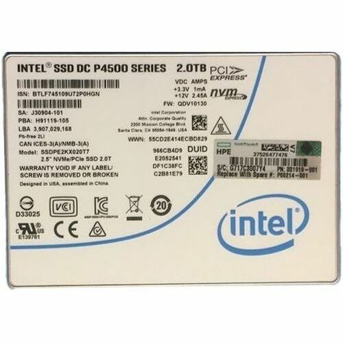 HPE Sourcing 2 TB Solid State Drive - 2.5" Internal - PCI Express NVMe - Read Intensive