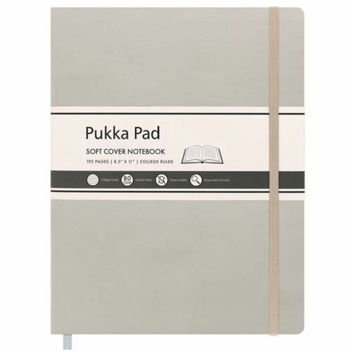 Pukka Pads Signature Notebook - 1 Subject(s) - 96 Sheets - 192 Pages - Casebound/Sewn - College Ruled Front Ruling - Ruled Margin - 80 g/m² Grammage - Letter - 8 1/2" x 11" Sheet Size - Cream Paper - Oatmeal Vegan Leather Cover - Soft Cover, Note Sec