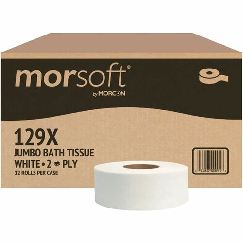 Morcon Morsoft 129X Bath Tissue - 2 Ply - Jumbo - 3.10" Width - 500 Sheets/Roll - 3 19/64" Core - White - Paper - 12 / Carton
