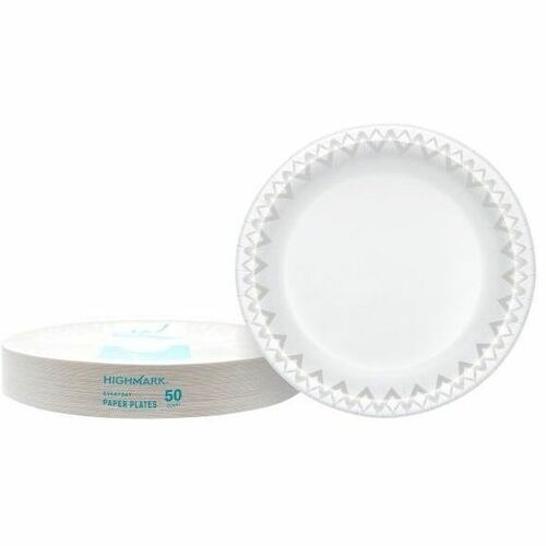 Highmark Table Ware - Food, Picnic, Party - Border - Disposable - Microwave Safe - 10" Diameter - White, Multicolor - Paper Body - Round - 50 Pack