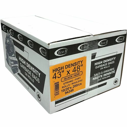 Eco II Garbage Bags - Eco II 43x48 High Density Black 16 Micron Rolls (non Food) Case of 200