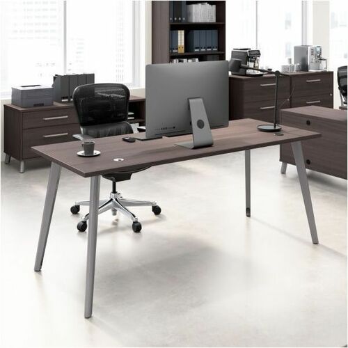 WorkPro Motiva Desk - Material: Engineered Wood - Finish: Storm Gray, Laminate - Thermofused Laminate (TFL) Table Top - Large - Durable, Sturdy, Long Lasting, Scratch Resistant, Stain Resistant, Damage Resistant, Adjustable Leveler, Comfortable - For Offi