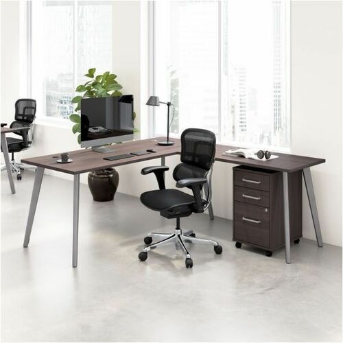 WorkPro Motiva Desk/Cabinet - Total Drawer(s): 3 - Finish: Storm Gray, Laminate - Thermofused Laminate (TFL) Table Top - Large - Durable, File Drawer, Sturdy, Cable Management, Adjustable Leveler, Scratch Resistant, Stain Resistant, Damage Resistant, Port