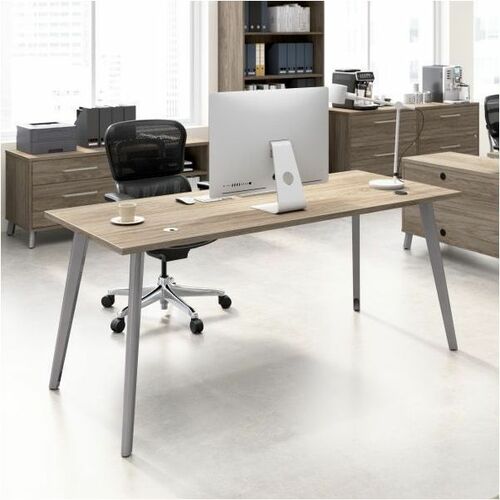 WorkPro Motiva Desk - Material: Engineered Wood - Finish: Modern Hickory, Laminate - Thermofused Laminate (TFL) Table Top - Large - Durable, Sturdy, Long Lasting, Scratch Resistant, Stain Resistant, Damage Resistant, Adjustable Leveler, Comfortable - For 