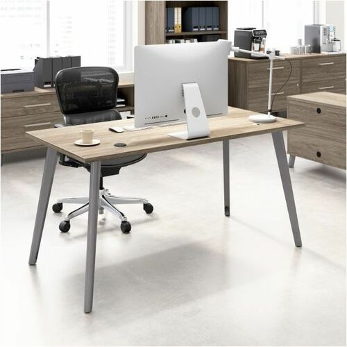 WorkPro Motiva Desk - Material: Engineered Wood - Finish: Modern Hickory, Laminate - Thermofused Laminate (TFL) Table Top - Large - Durable, Sturdy, Long Lasting, Scratch Resistant, Stain Resistant, Damage Resistant, Adjustable Leveler, Comfortable - For 