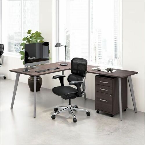 WorkPro Motiva 60"W Modern L Shaped Office Desk With Rolling File Cabinet, Storm Gray, Standard Delivery - Total Drawer(s): 3 - Finish: Storm Gray, Laminate - Thermofused Laminate (TFL) Table Top - Large - Durable, File Drawer, Sturdy, Cable Management, A