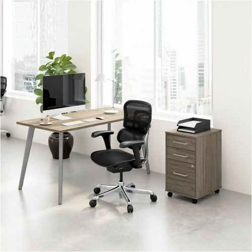 WorkPro Motiva Desk/Cabinet - Total Drawer(s): 3 - Material: Engineered Wood - Finish: Modern Hickory, Laminate - Thermofused Laminate (TFL) Table Top - Large - Durable, File Drawer, Sturdy, Cable Management, Adjustable Leveler, Scratch Resistant, Stain R
