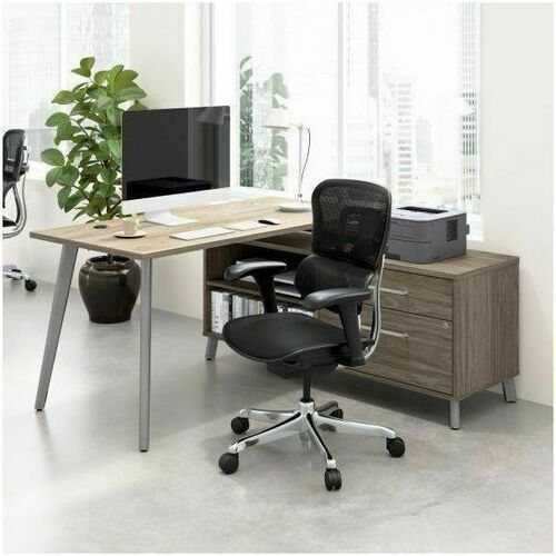 WorkPro Motiva Desk/Cabinet - Total Drawer(s): 2 - Material: Engineered Wood - Finish: Modern Hickory, Laminate - Durable, Cable Management, Sturdy, Long Lasting, Scratch Resistant, Stain Resistant, Damage Resistant, Lockable Drawer, Versatile, Adjustable