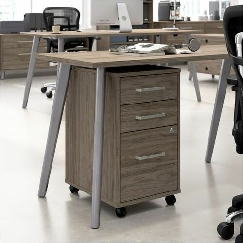WorkPro Motiva File Cabinet - Total Drawer(s): 3 - Material: Engineered Wood - Finish: Modern Hickory, Paper Laminate - Small - Durable, Portable, Ball Bearing Slides, Lockable Drawer, Dual Wheel Caster, Stackable - For Paper, Supplies, Office Supplies, O