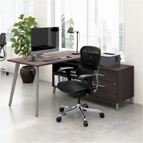 WorkPro Motiva Desk/Cabinet - Total Drawer(s): 2 - Material: Engineered Wood - Finish: Storm Gray, Laminate - Durable, Cable Management, Sturdy, Long Lasting, Scratch Resistant, Stain Resistant, Damage Resistant, Lockable Drawer, Versatile, Adjustable She