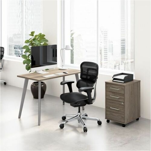 WorkPro Motiva Desk/Cabinet - Total Drawer(s): 3 - Material: Engineered Wood - Finish: Modern Hickory, Laminate - Small - Durable, Compact, Sturdy, Cable Management, Long Lasting, Scratch Resistant, Stain Resistant, Damage Resistant, Adjustable Leveler, P