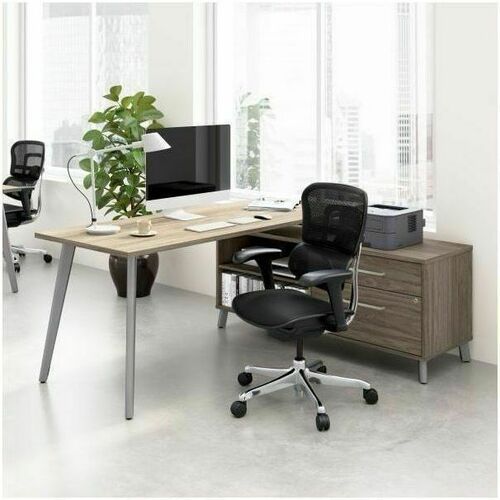 WorkPro Motiva Desk/Cabinet - Total Drawer(s): 2 - Material: Engineered Wood - Finish: Modern Hickory, Laminate - Durable, Cable Management, Sturdy, Long Lasting, Scratch Resistant, Stain Resistant, Damage Resistant, Lockable Drawer, Versatile, Adjustable