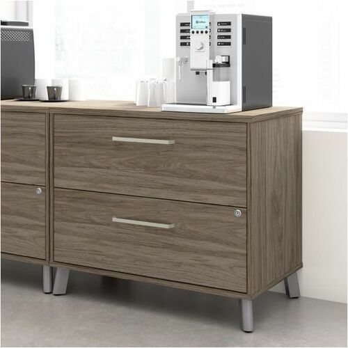 WorkPro Motiva File Cabinet - 30" Height x 35.4" Width x 19.6" Depth - Total Drawer(s): 2 - Material: Engineered Wood - Finish: Modern Hickory, Paper Laminate - Lockable, Ball Bearing Slides, Lockable Drawer, Interlocking, Adjustable Leveler, Durable - Fo