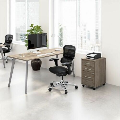 WorkPro Motiva Desk/Cabinet - Total Drawer(s): 3 - Material: Engineered Wood - Finish: Modern Hickory, Laminate - Thermofused Laminate (TFL) Table Top - Large - Durable, File Drawer, Sturdy, Cable Management, Adjustable Leveler, Scratch Resistant, Stain R