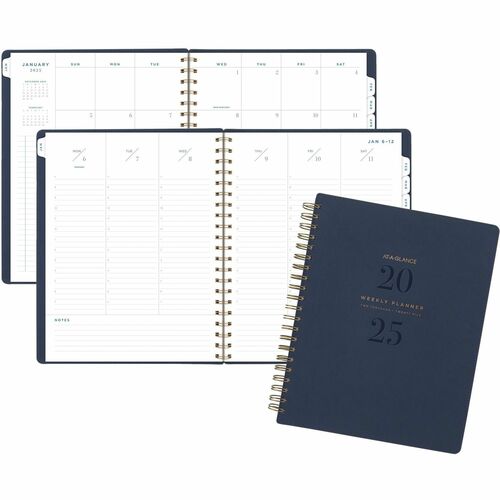 At-A-Glance Signature Collection Planner - Large - Regular - Julian Dates - Weekly, Monthly - 13 Month - January 2025 to January 2026 - 1 Week, 1 Month Double Page Layout - 8 1/2" x 11" Sheet Size - White Sheet - Wire Bound - Navy - Paper - Bleed Resistan
