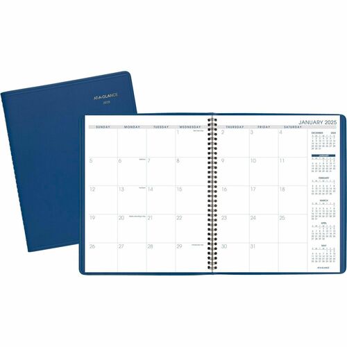 At-A-Glance Fashion Planner - Julian Dates - Monthly - 1.25 Year - January 2026 to March 2027 - 1 Month Double Page Layout - 9" x 11" Sheet Size - Wire Bound - Simulated Leather - Blue Cover - Appointment Schedule, Reference Calendar, Flexible - 1 Each