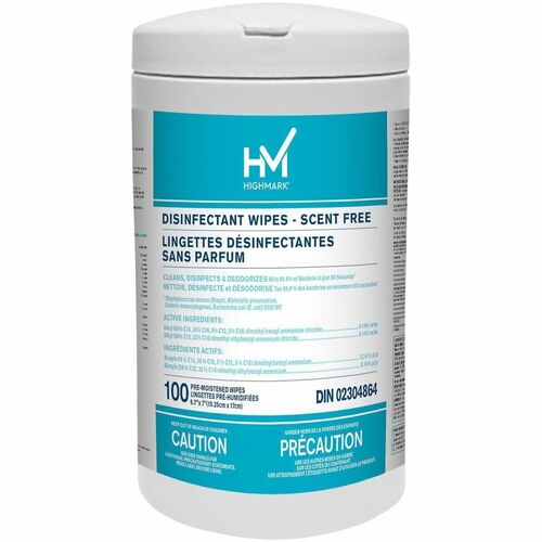 Highmark Disinfectant Wipes - For Multipurpose - Ready-To-Use - Wipe - Unscented, Anti-bacterial, Pre-moistened, Non-porous, Disinfectant, Contaminant-free - 100 Wipe