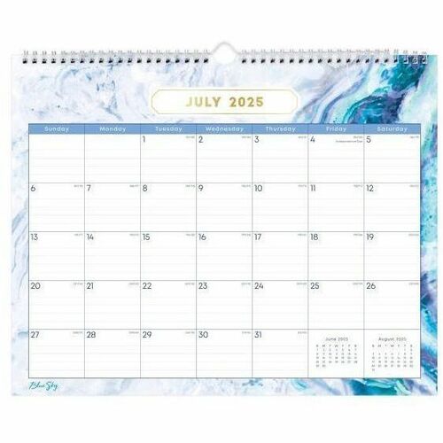 2025-2026 Blue Sky Monthly Wall Calendar, 12" x 15" , Gemma, July 2025 To June 2026, 147010 - Medium - Academic - Monthly - July 2025 to June 2026 - 12" x 15" Sheet Size - White Sheet - Wire Bound - Wall Mount - 15" Height x 12" Width - International Holi