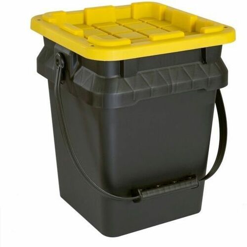 Centrex Tough Box Storage Container - External Dimensions: 13" Length x 12" Width x 15" Height - 5 gal - Lid Closure - Heavy Duty - Stackable - Plastic, Polypropylene - Black, Yellow - For Tool, Supplies, Household - Recycled - 1 Each