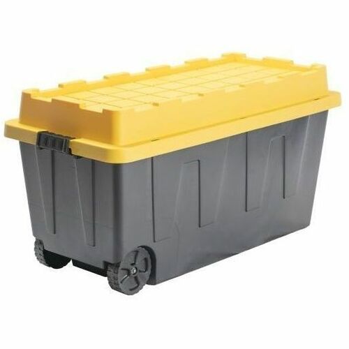 Centrex Tough Box Storage Container - External Dimensions: 46.5" Length x 21.3" Width x 23.2" Height - 64 gal - Lid, Latch Closure - Stackable - Polypropylene, Plastic - Black, Yellow - For Transportation, Power Tool, Tool - Recycled - 1 Each