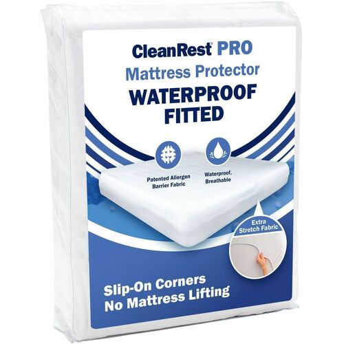 CleanRest PRO Fitted Waterproof Protector - Twin Size - 39" Width x 75" Length - White - 4 / Case