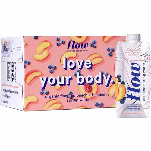 Flow Peach + Blueberry 12 pack of 500ml - Sugar Free - 500 mL - Peach, Blueberry - 12 Pack