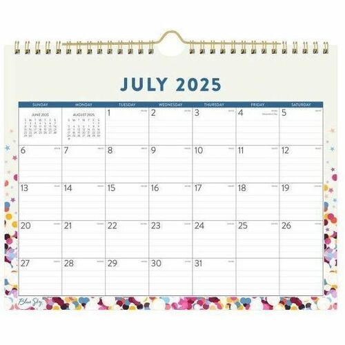 2025-2026 Blue Sky Monthly Academic Wall Calendar, 11" x 8-3/4" , Star Confetti Bright, July 2025 To June 2026, 148671 - Medium - Academic - Monthly - July 2025 to June 2026 - 8 3/4" x 11" Sheet Size - White Sheet - Wire Bound - Wall Mount - 11" Height x 
