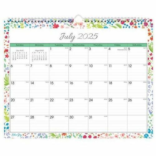 Blue Sky 2025 2026 Day Designer Monthly Wall Calendar, 15" x 12" , Ditsy Dapple, July 2025 To June 2026, 148669 - Medium - Academic - Monthly - July 2025 to June 2026 - 12" x 15" Sheet Size - White Sheet - Wire Bound - Wall Mount - 15" Height x 12" Width 